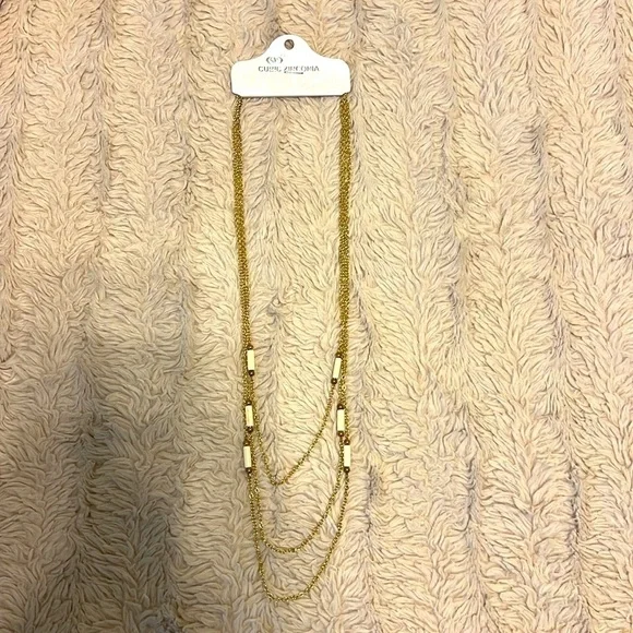 2/$15 - Gold & White Multi Chain Drop Necklace | Layered Beaded Statement - Picture 3 of 3